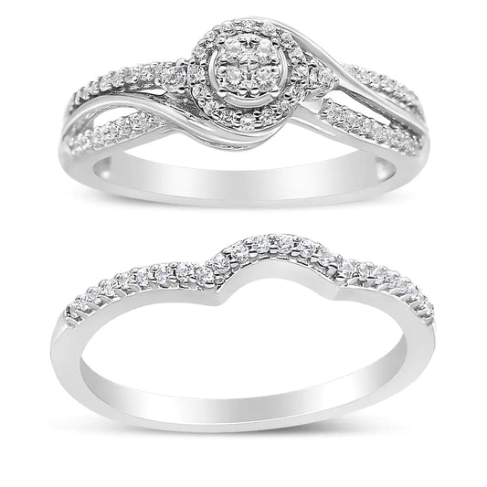 *2 Left* .925 Sterling Silver 1/3 Cttw Composite Diamond Frame Bypass Bridal Set Ring and Band (I-J Color, I2-I3 Clarity) - Concordia Style Boutique