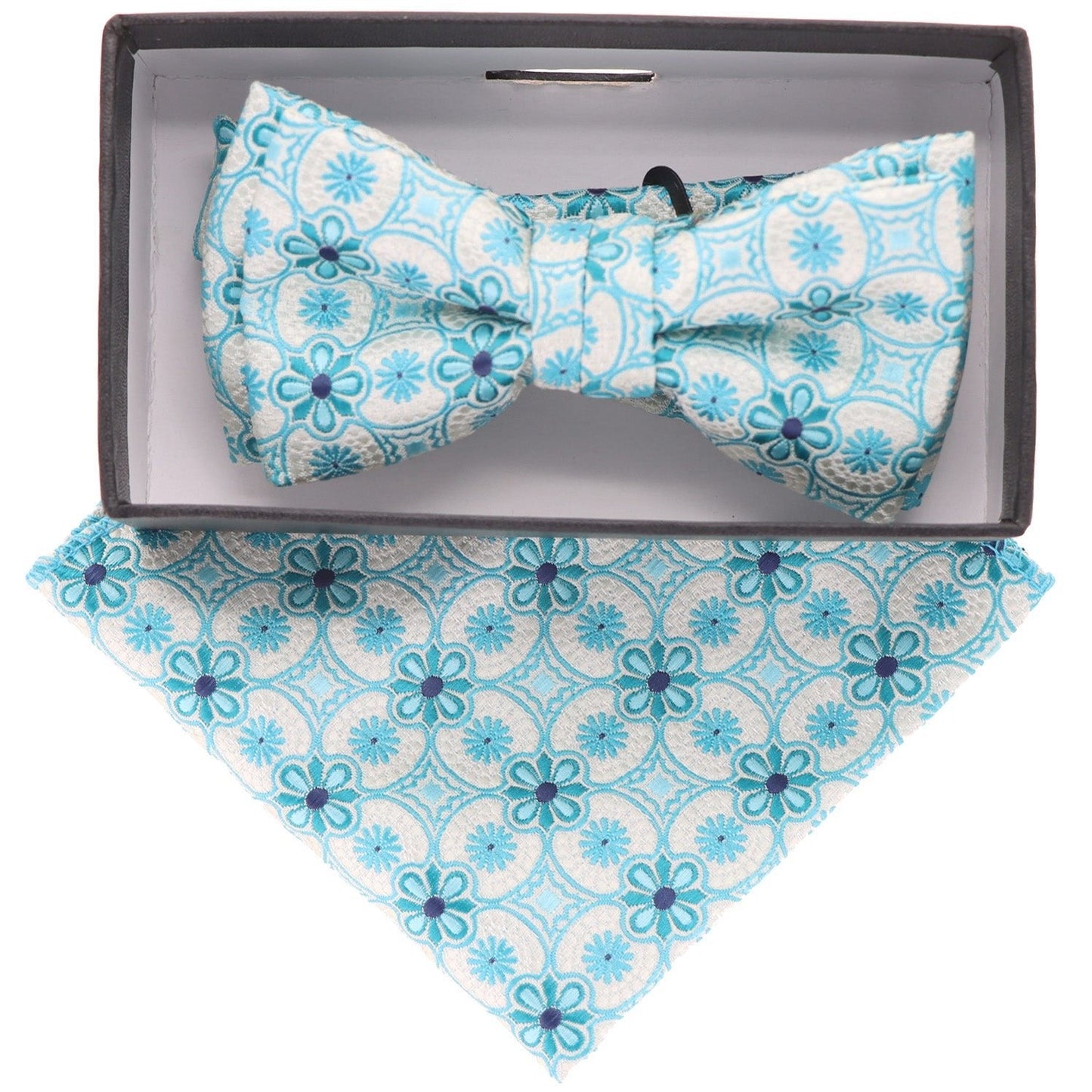 Vittorio Farina Boy's Floral Print Design Bow Tie & Pocket Square in Gift Box