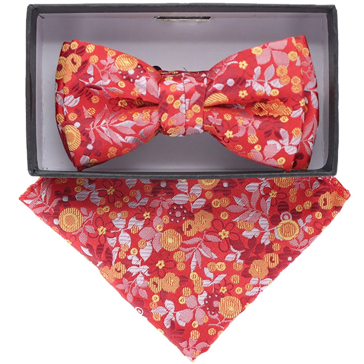 Vittorio Farina Boy's Floral Print Design Bow Tie & Pocket Square in Gift Box