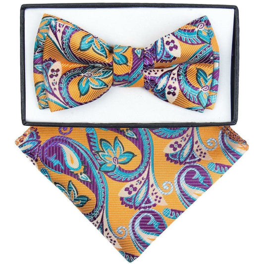 Vittorio Farina Boy's Floral Print Design Bow Tie & Pocket Square in Gift Box