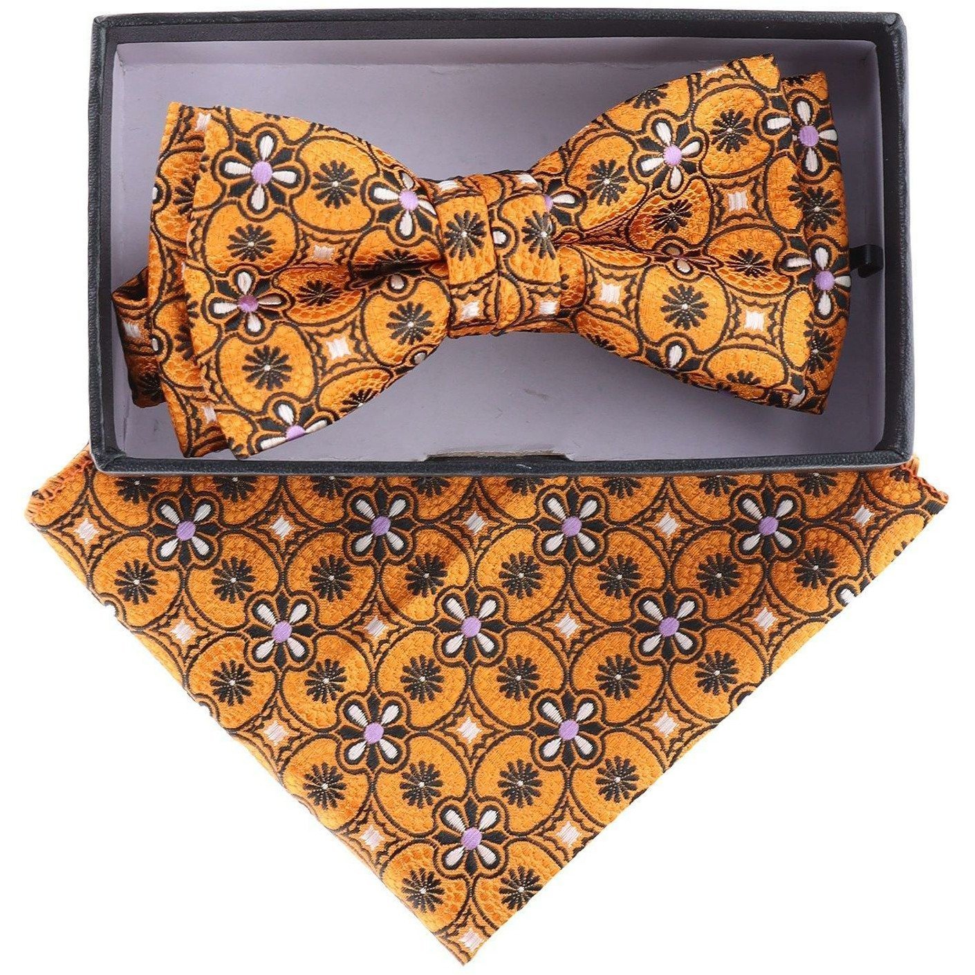 Vittorio Farina Boy's Floral Print Design Bow Tie & Pocket Square in Gift Box