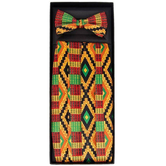 Vittorio Farina Men's Kente Satin Cummerbund, Bow Tie and Pocket Square Set in Gift Box