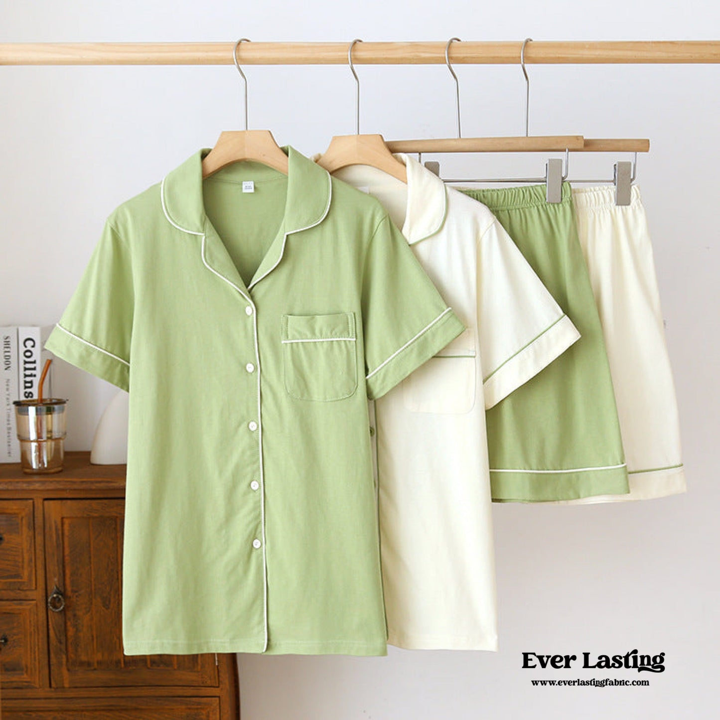 Key Lime Cotton Short Sleeves and Shorts Pajama Set / Yellow