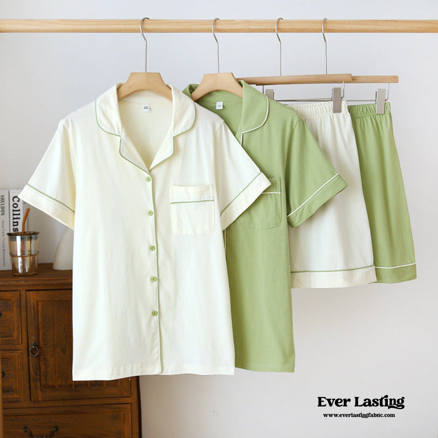 Key Lime Cotton Short Sleeves and Shorts Pajama Set / Yellow