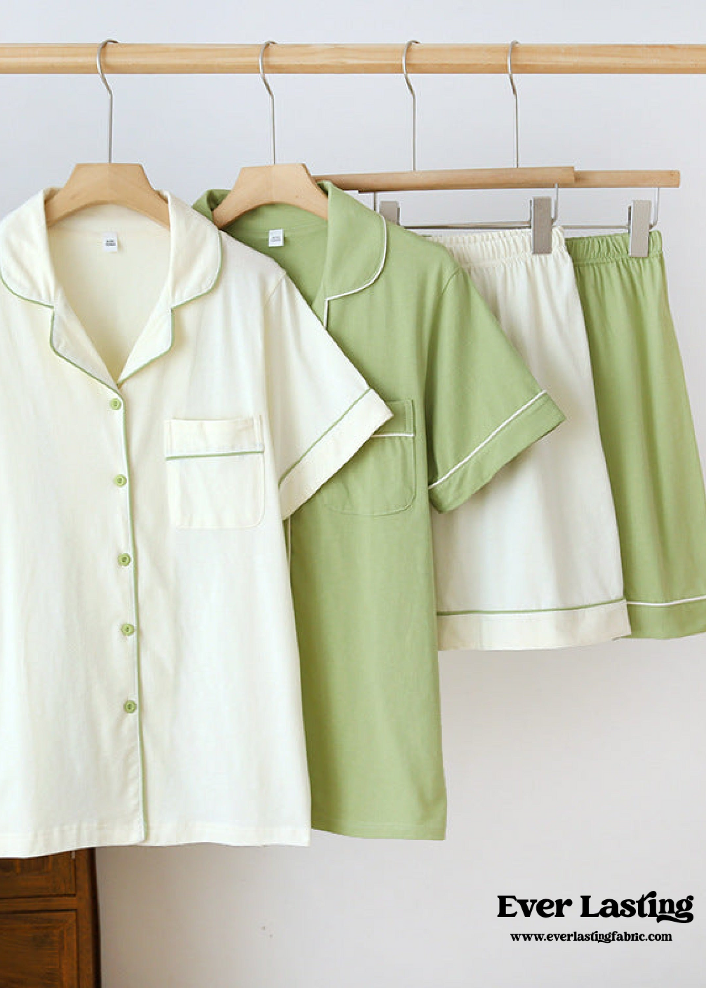 Key Lime Cotton Short Sleeves and Shorts Pajama Set / Yellow