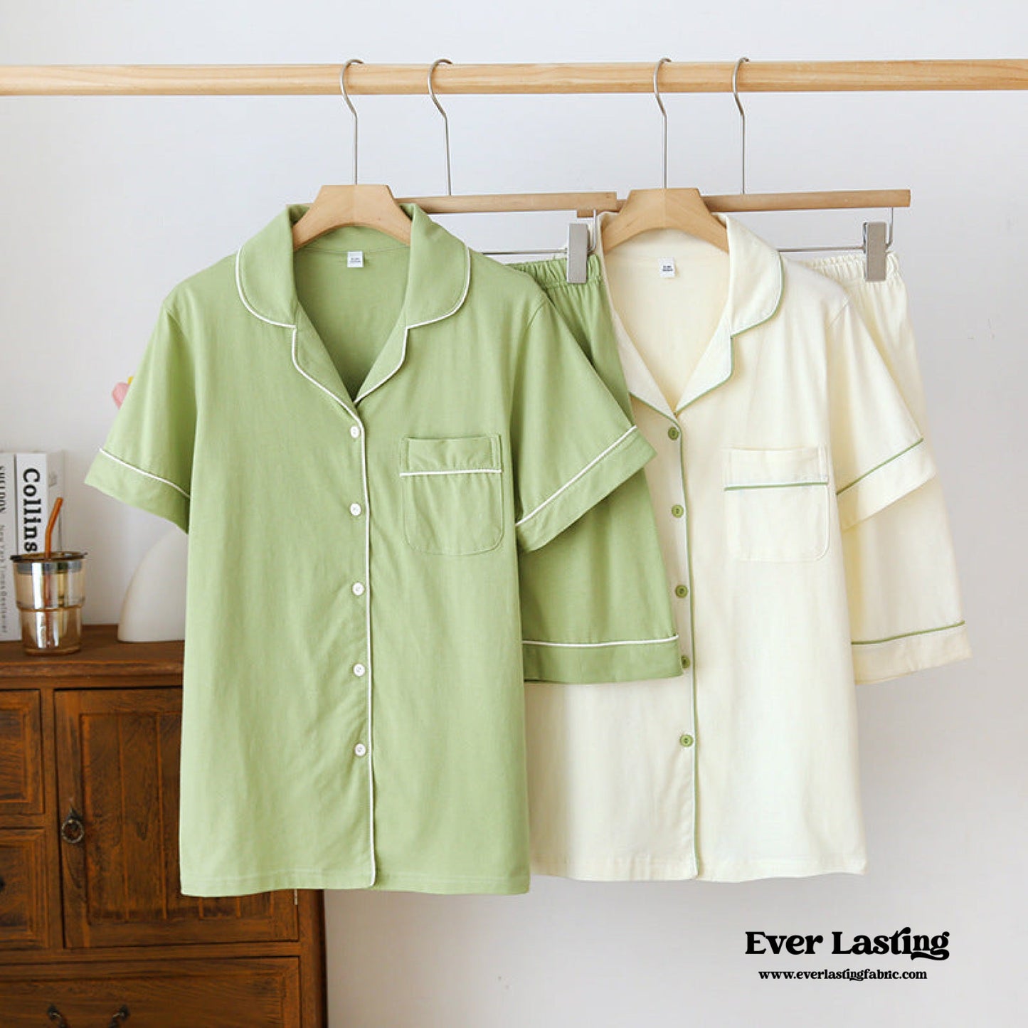 Key Lime Cotton Short Sleeves and Shorts Pajama Set / Yellow