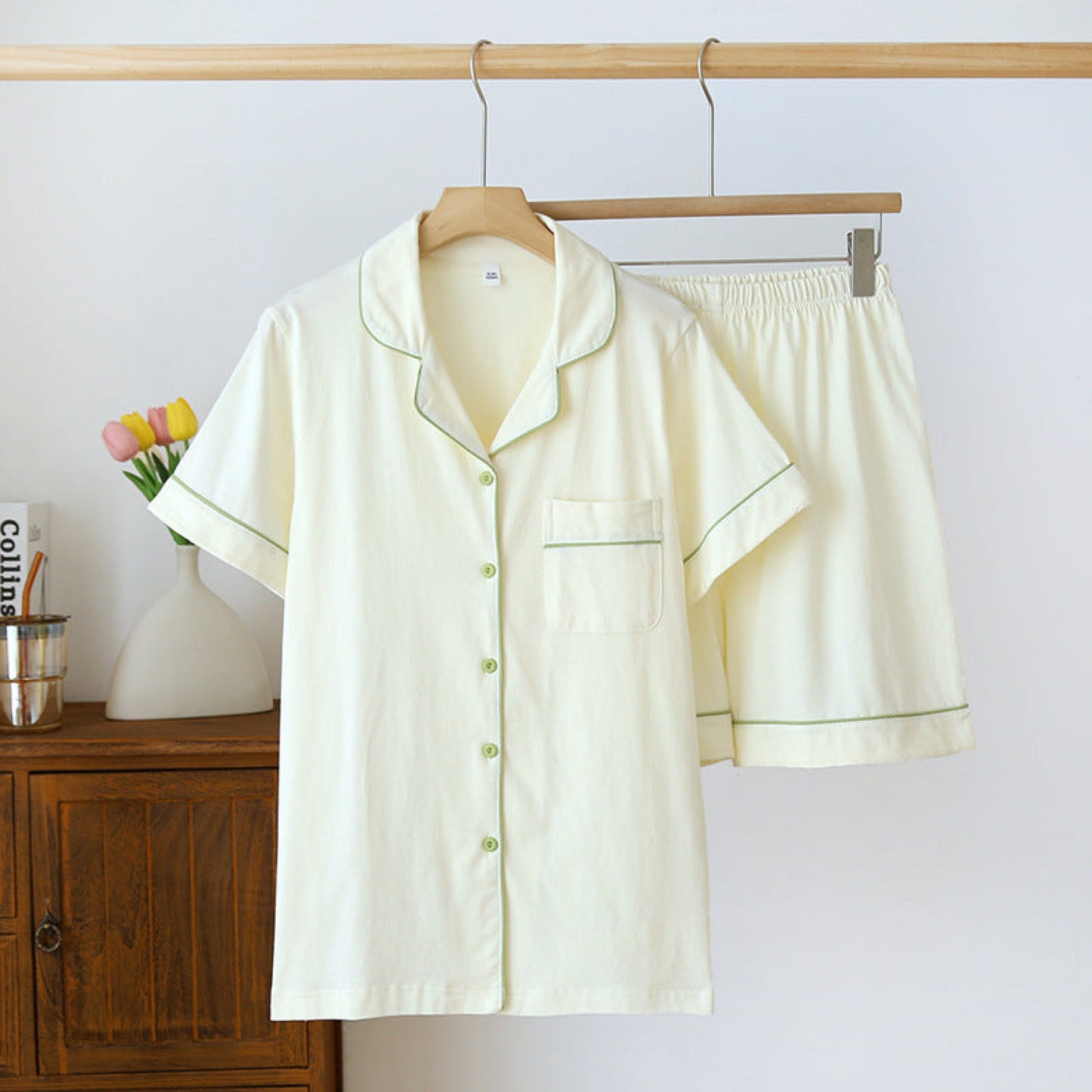 Key Lime Cotton Short Sleeves and Shorts Pajama Set / Yellow