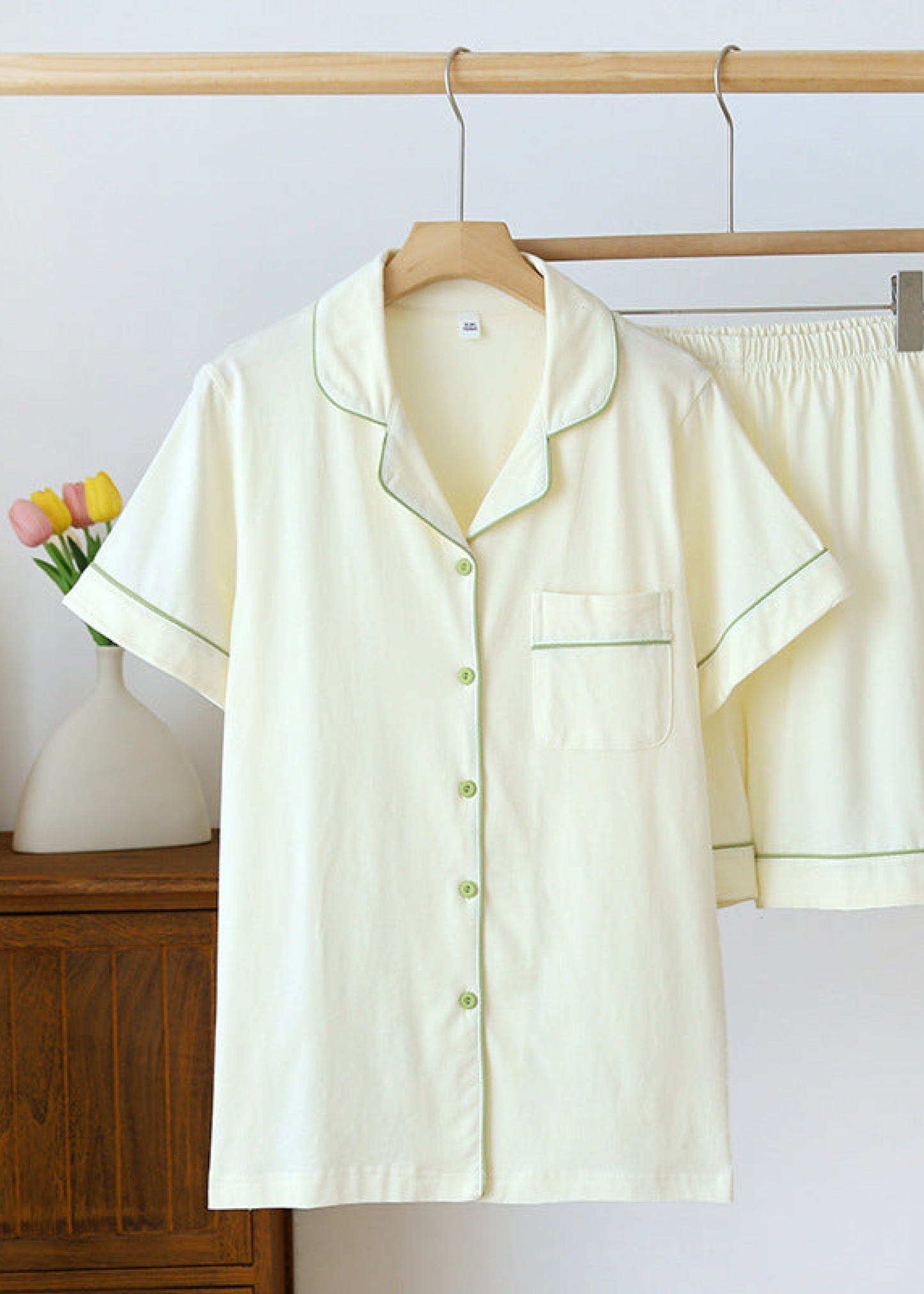Key Lime Cotton Short Sleeves and Shorts Pajama Set / Yellow