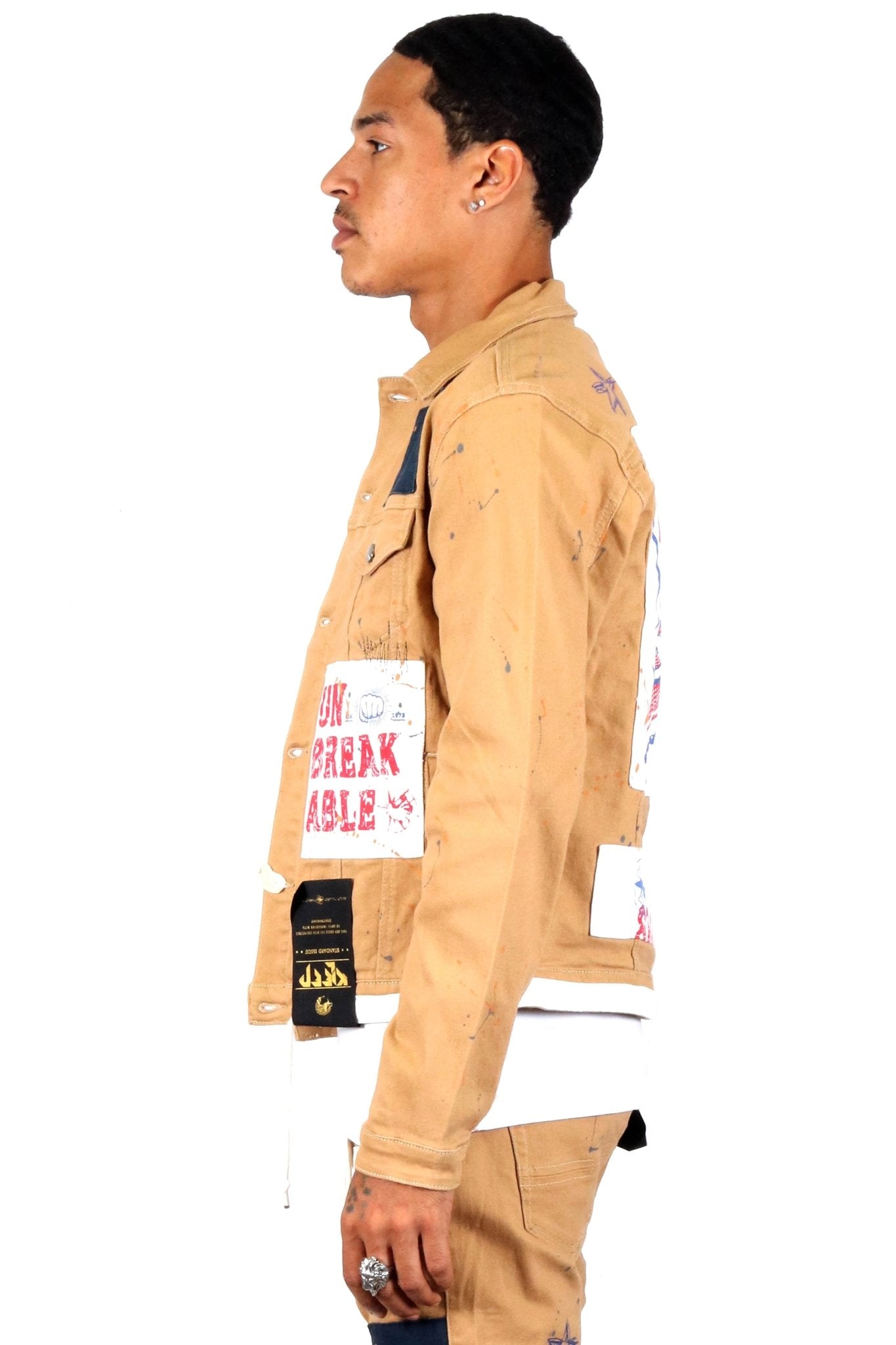 Antelope Men's graphic print patches with cut and sew cotton timber washed stretchable twill jacket - Concordia Style Boutique