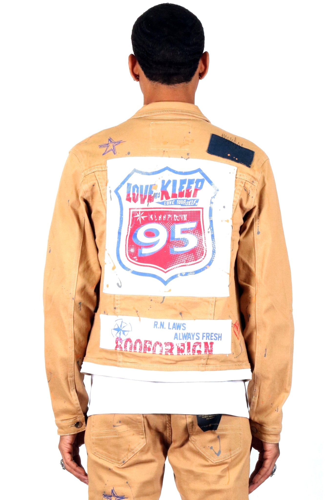 Antelope Men's graphic print patches with cut and sew cotton timber washed stretchable twill jacket - Concordia Style Boutique