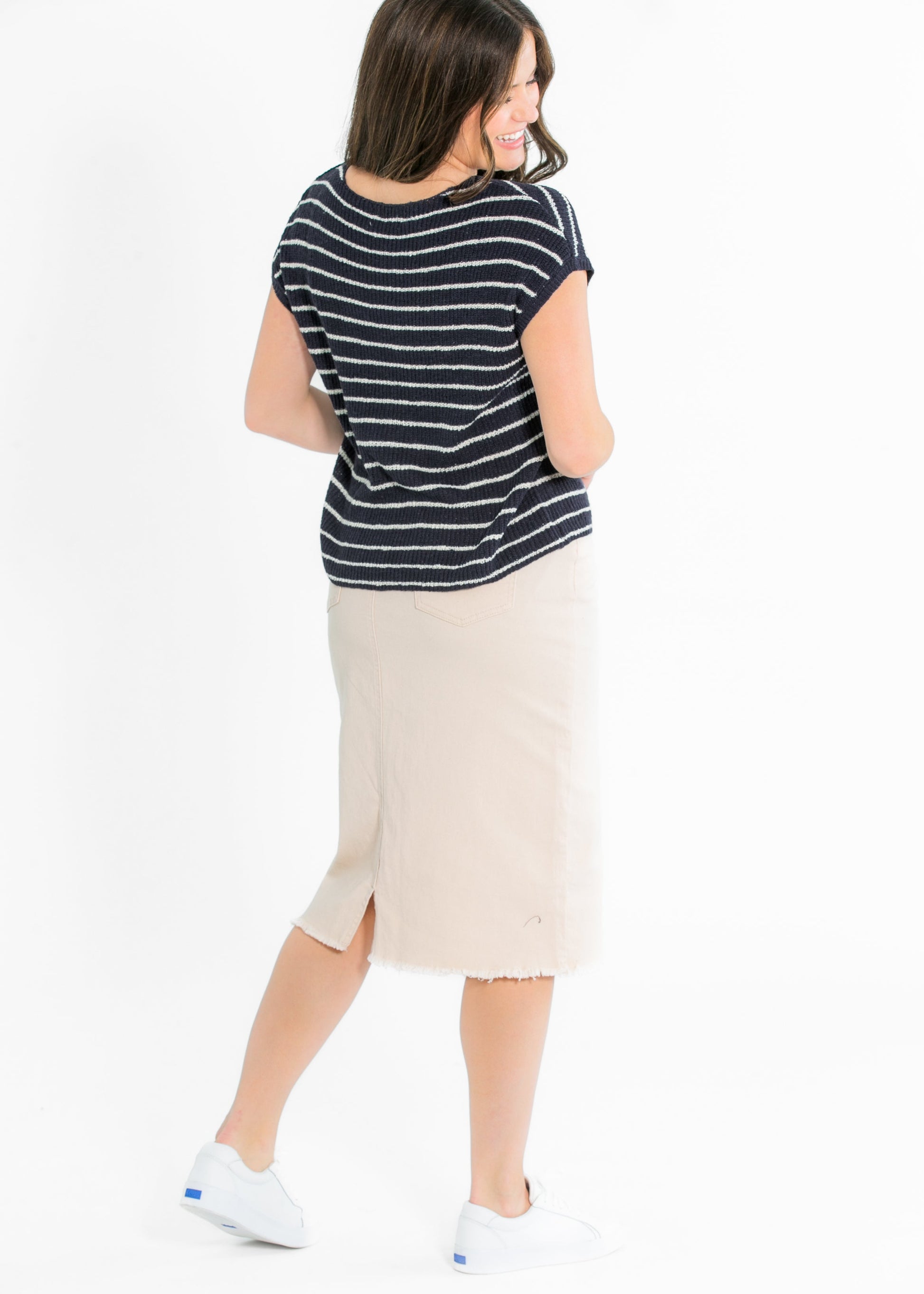 Kobe Raw Hem Denim Midi Skirt - Concordia Style Boutique