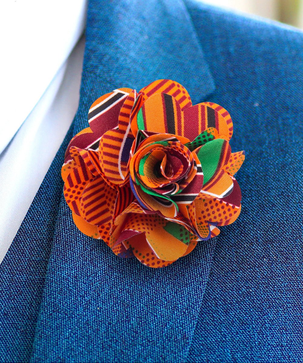 Vittorio Vico Unisex Kente Satin Flower Lapel Pin