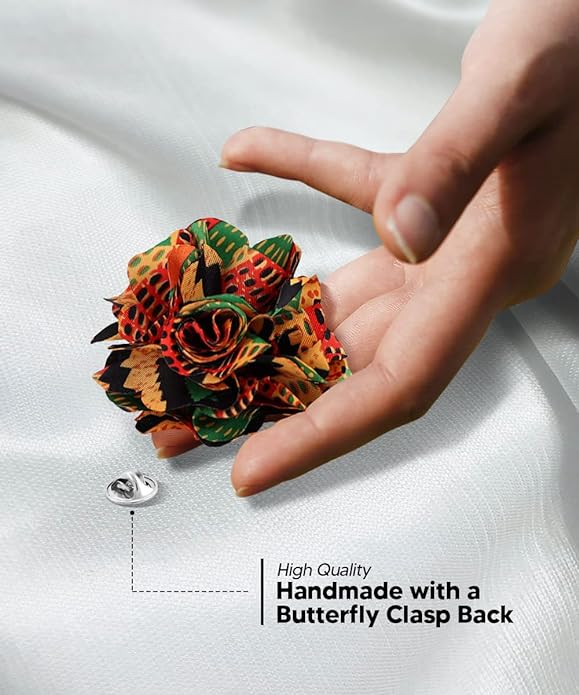 Vittorio Vico Unisex Kente Satin Flower Lapel Pin