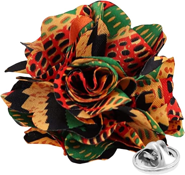 Vittorio Vico Unisex Kente Satin Flower Lapel Pin