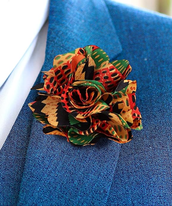 Vittorio Vico Unisex Kente Satin Flower Lapel Pin