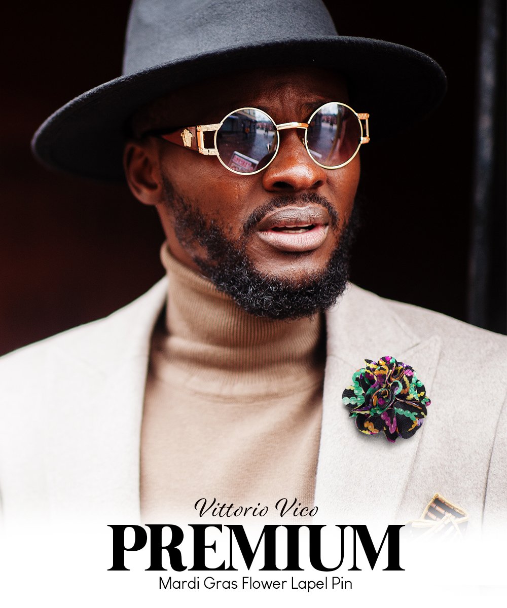 Vittorio Vico Unisex Mardi Gras Satin Flower Lapel Pin
