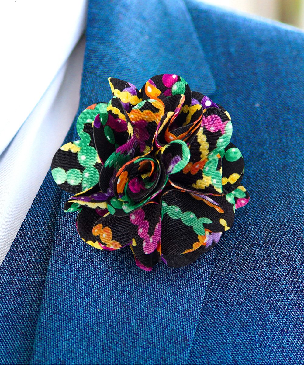Vittorio Vico Unisex Mardi Gras Satin Flower Lapel Pin