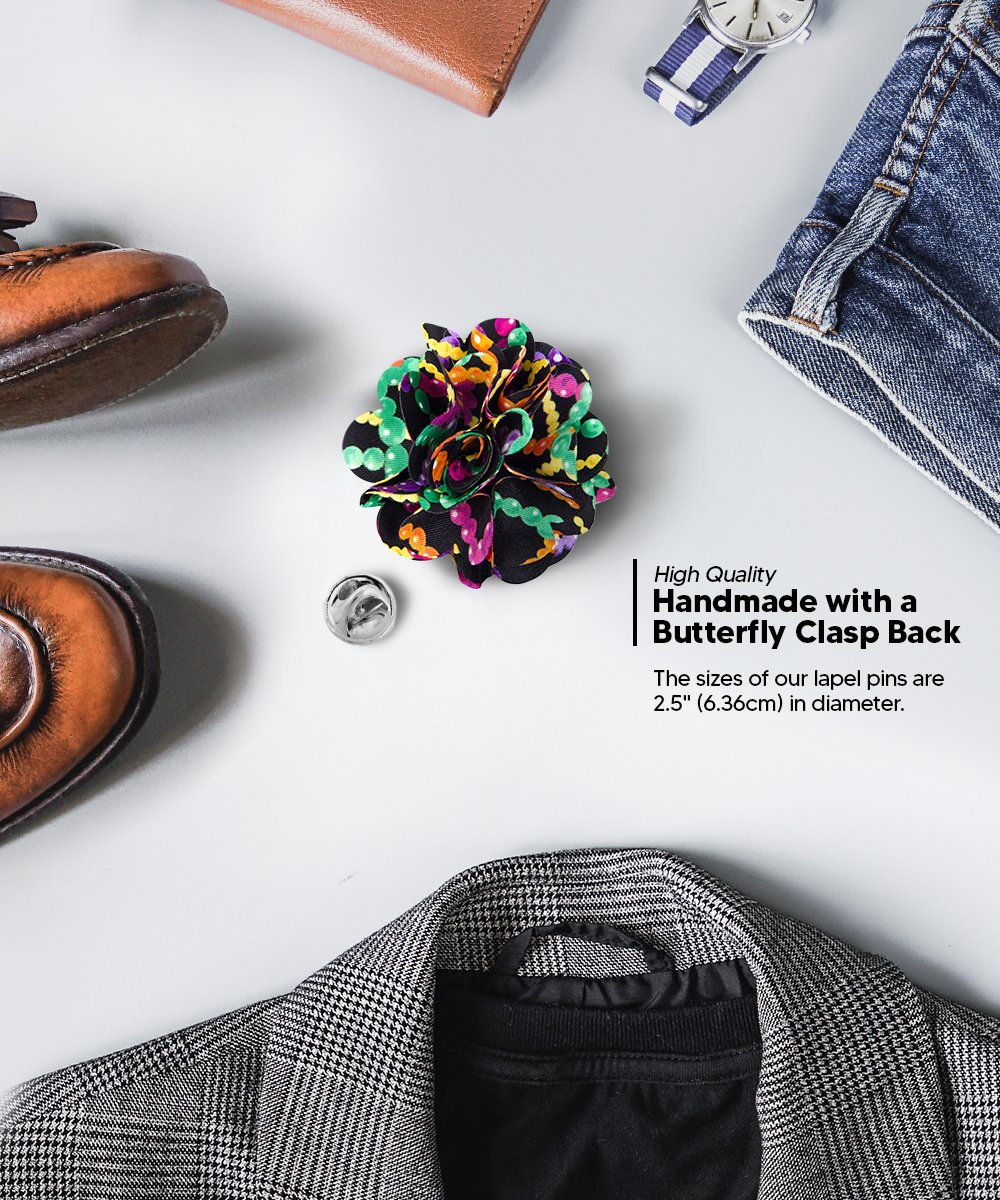 Vittorio Vico Unisex Mardi Gras Satin Flower Lapel Pin