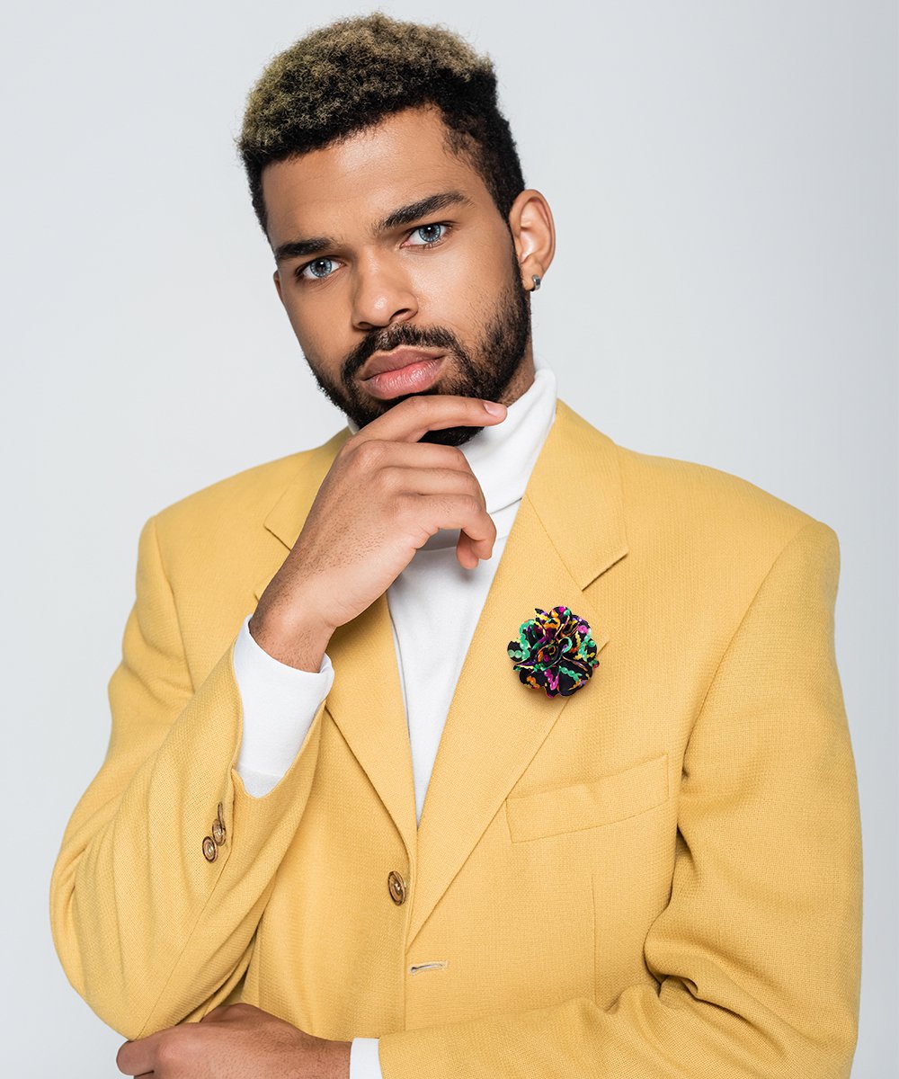 Vittorio Vico Unisex Mardi Gras Satin Flower Lapel Pin