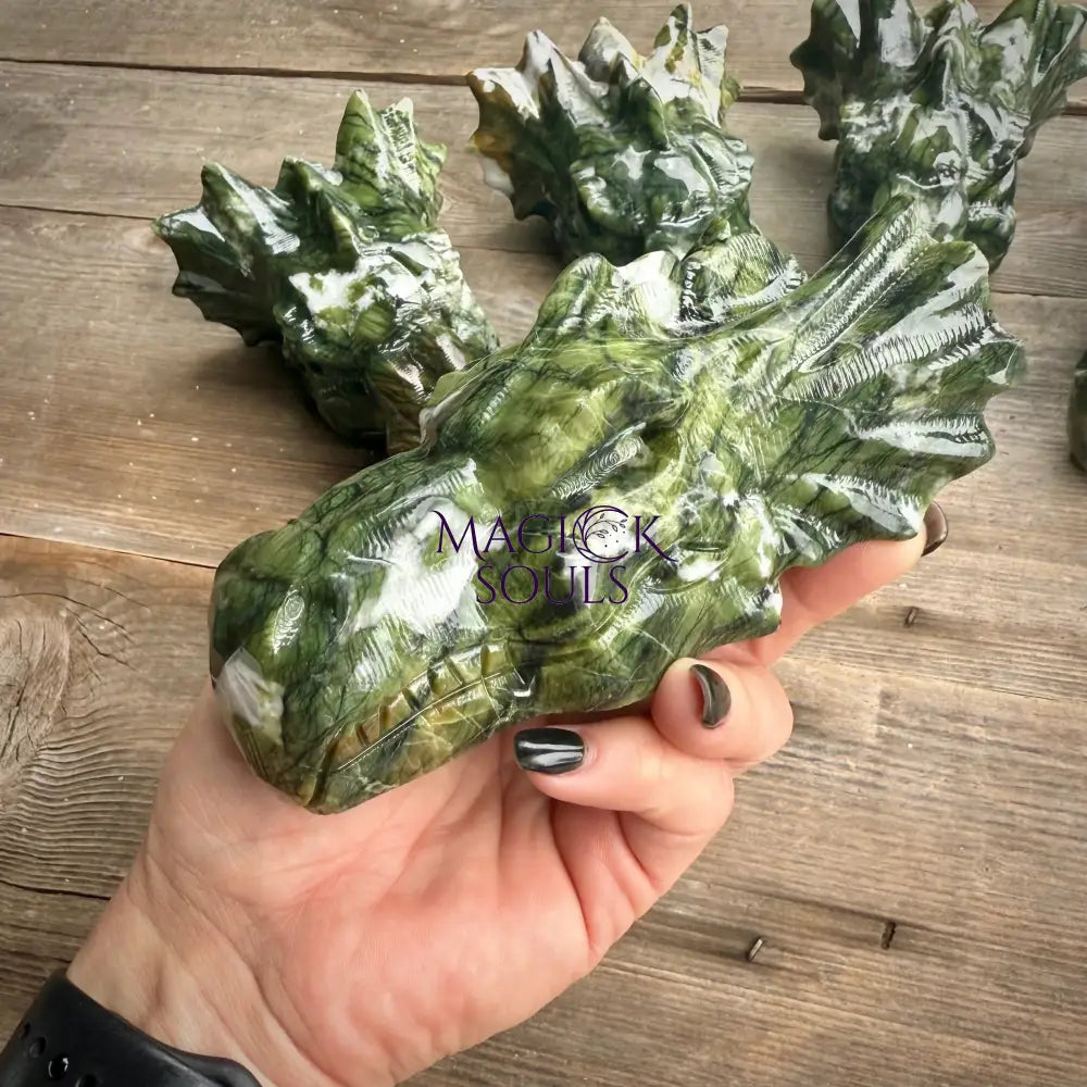 Large Serpentine Jade Dragon Head Crystal Carving