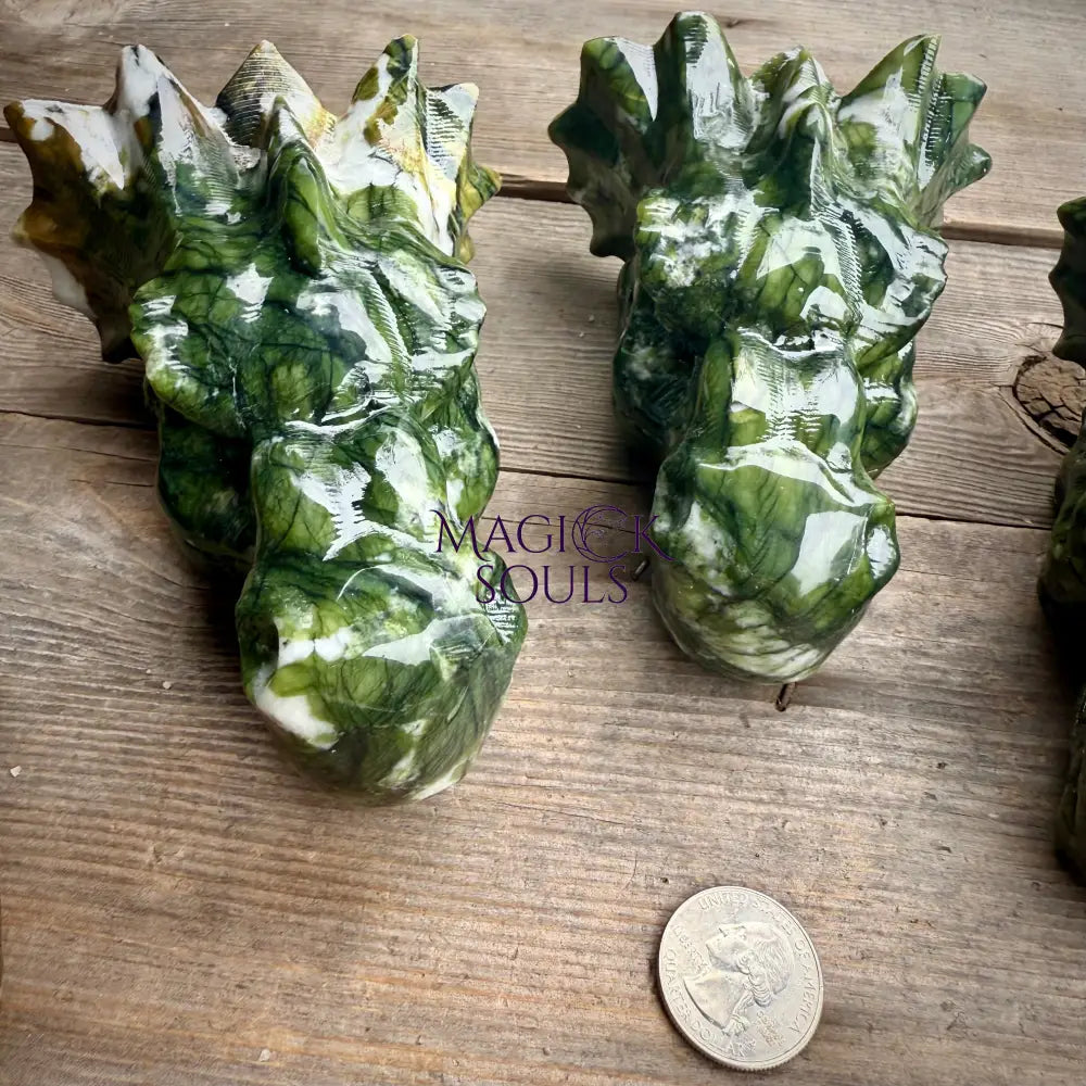 Large Serpentine Jade Dragon Head Crystal Carving