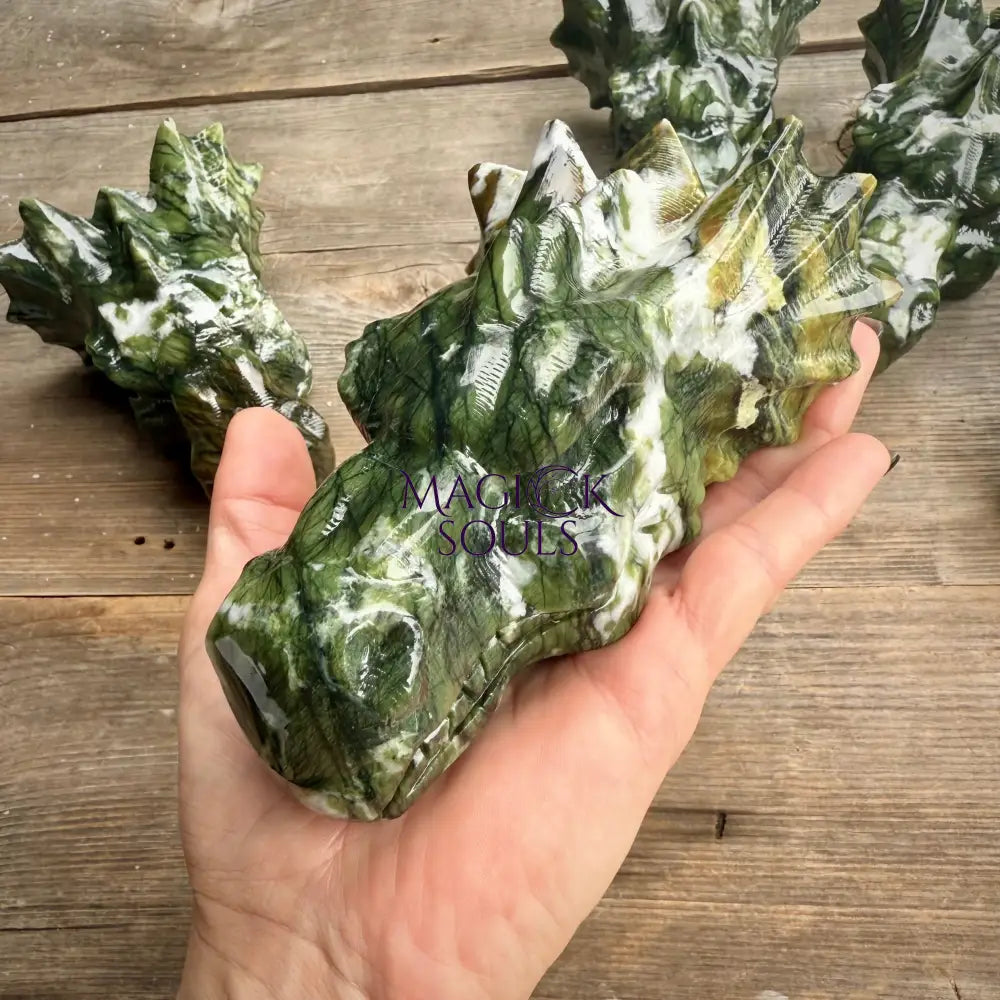 Large Serpentine Jade Dragon Head Crystal Carving