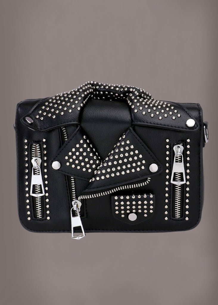 Studded Vegan Leather Jacket Crossbody Bag