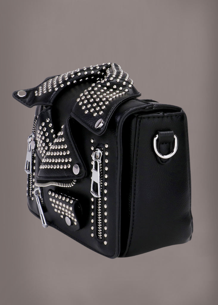 Studded Vegan Leather Jacket Crossbody Bag