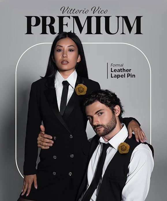 Vittorio Vico Unisex Leather Flower Lapel Pin