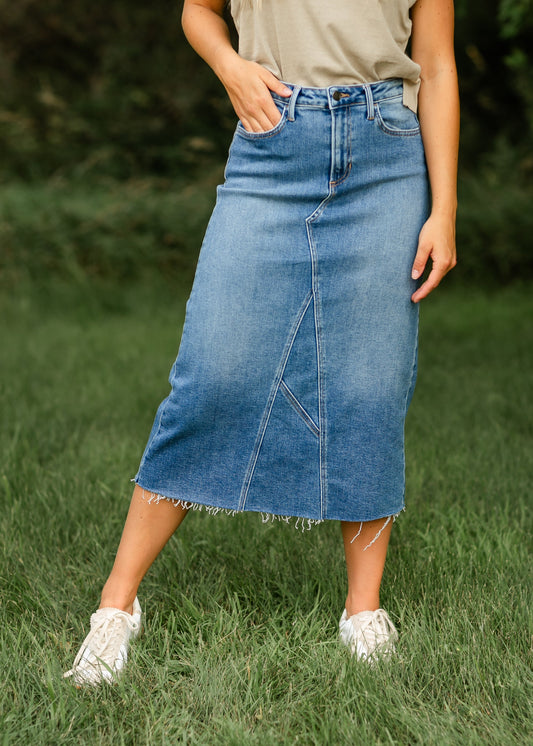 Lee A-Line Raw Hem Midi Skirt - Concordia Style Boutique