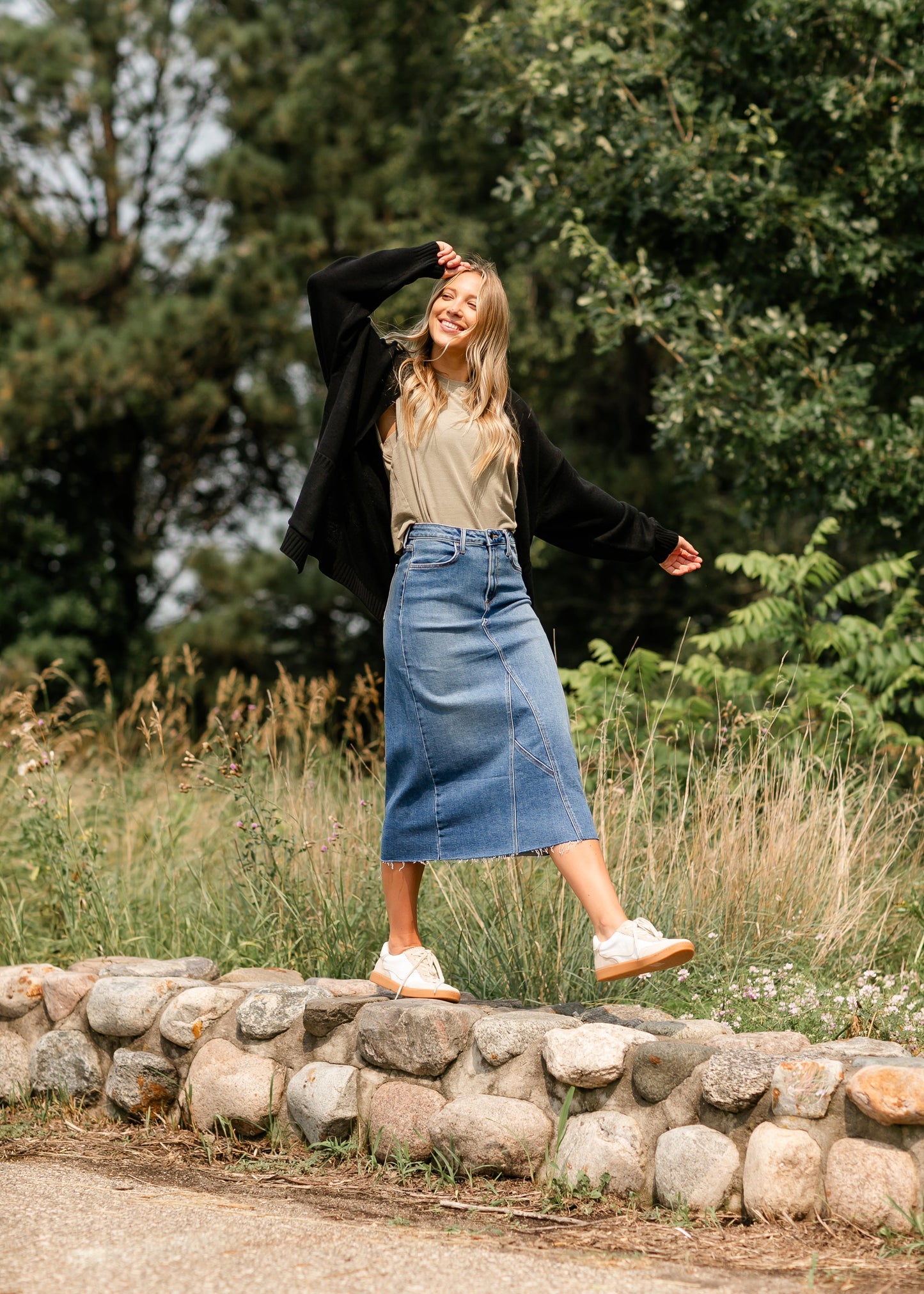 Lee A-Line Raw Hem Midi Skirt - Concordia Style Boutique