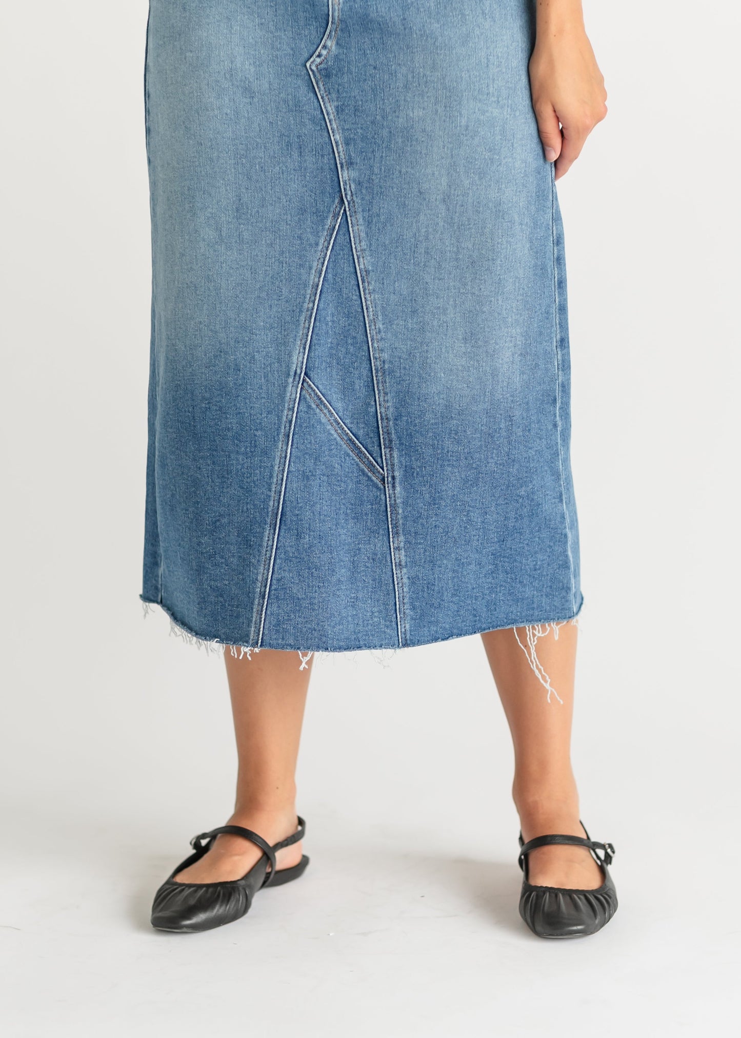 Lee A-Line Raw Hem Midi Skirt - Concordia Style Boutique
