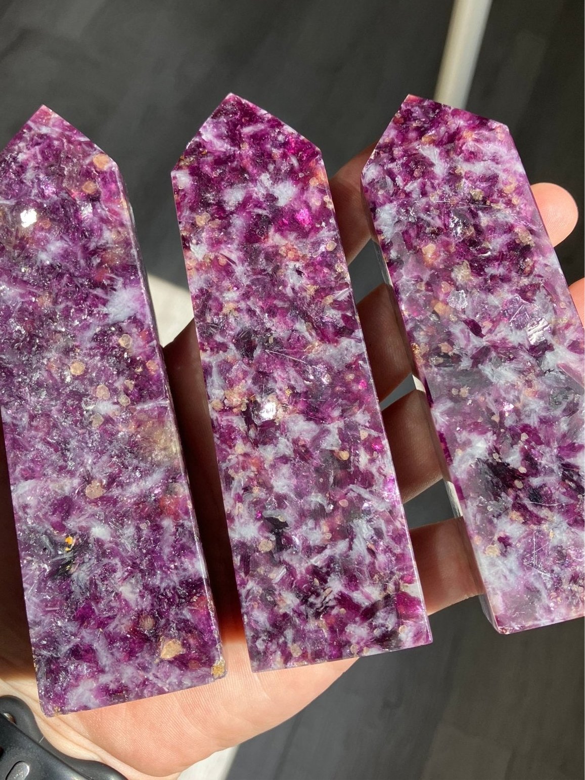 Lepidolite Tower – 4.5” to 5.5”, Mica Flash Polished Point