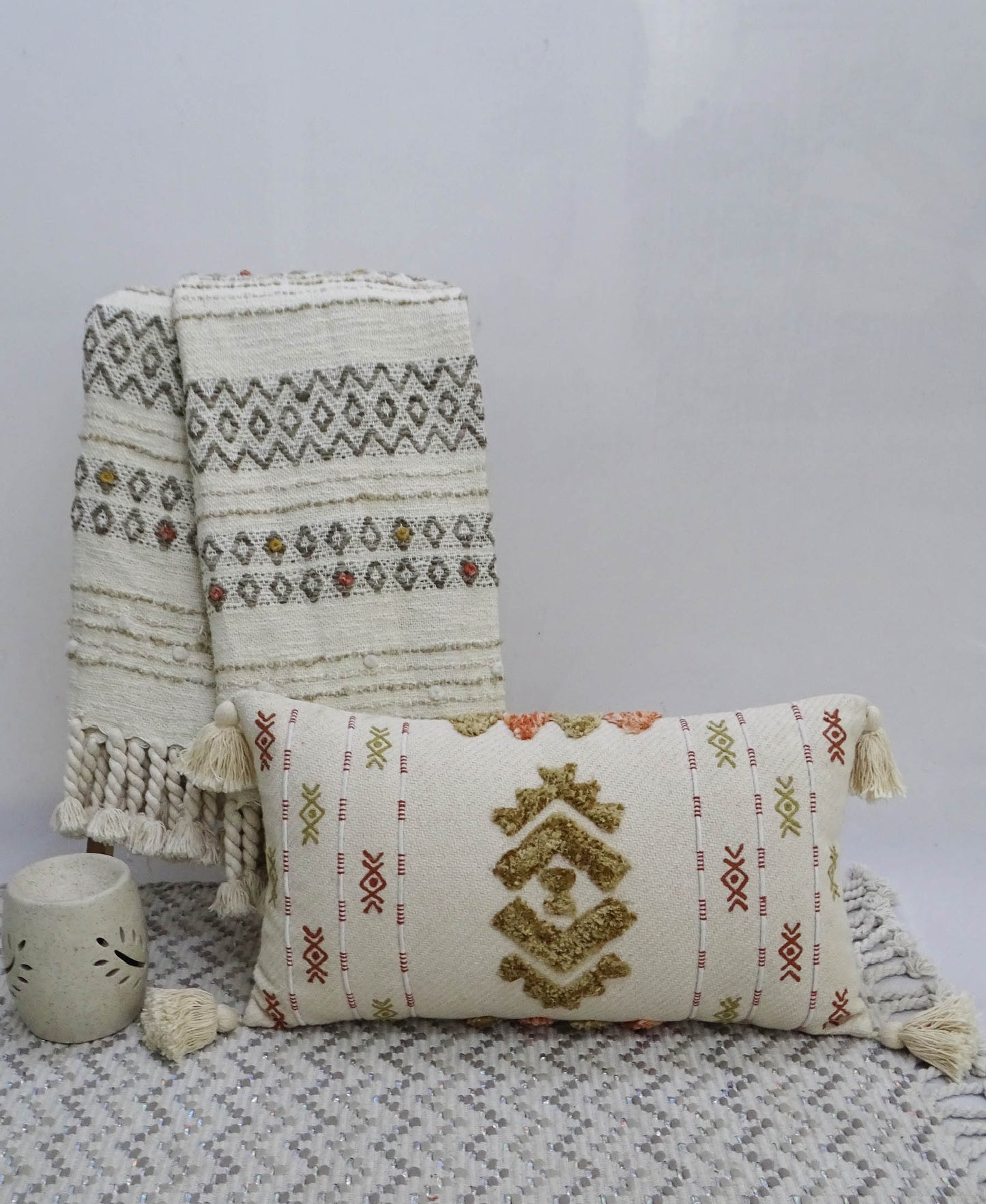 Embroidery Throw Pillow with Tassels 14" X 24"