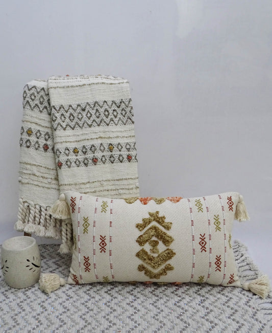 Embroidery Throw Pillow with Tassels 14" X 24"