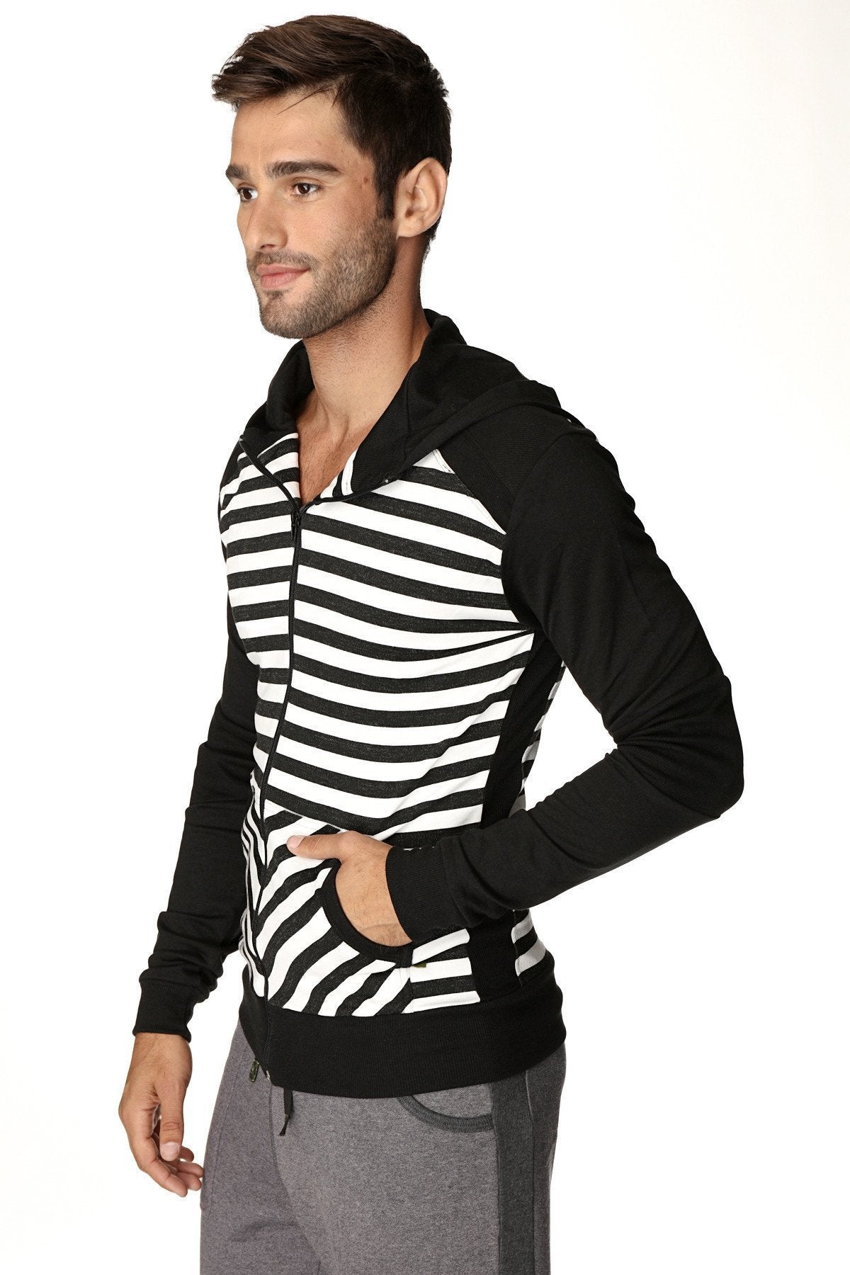 **Limited Edition** Form-fit Crossover Yoga Track Performance Fleece Hoodie (Black) - Concordia Style Boutique