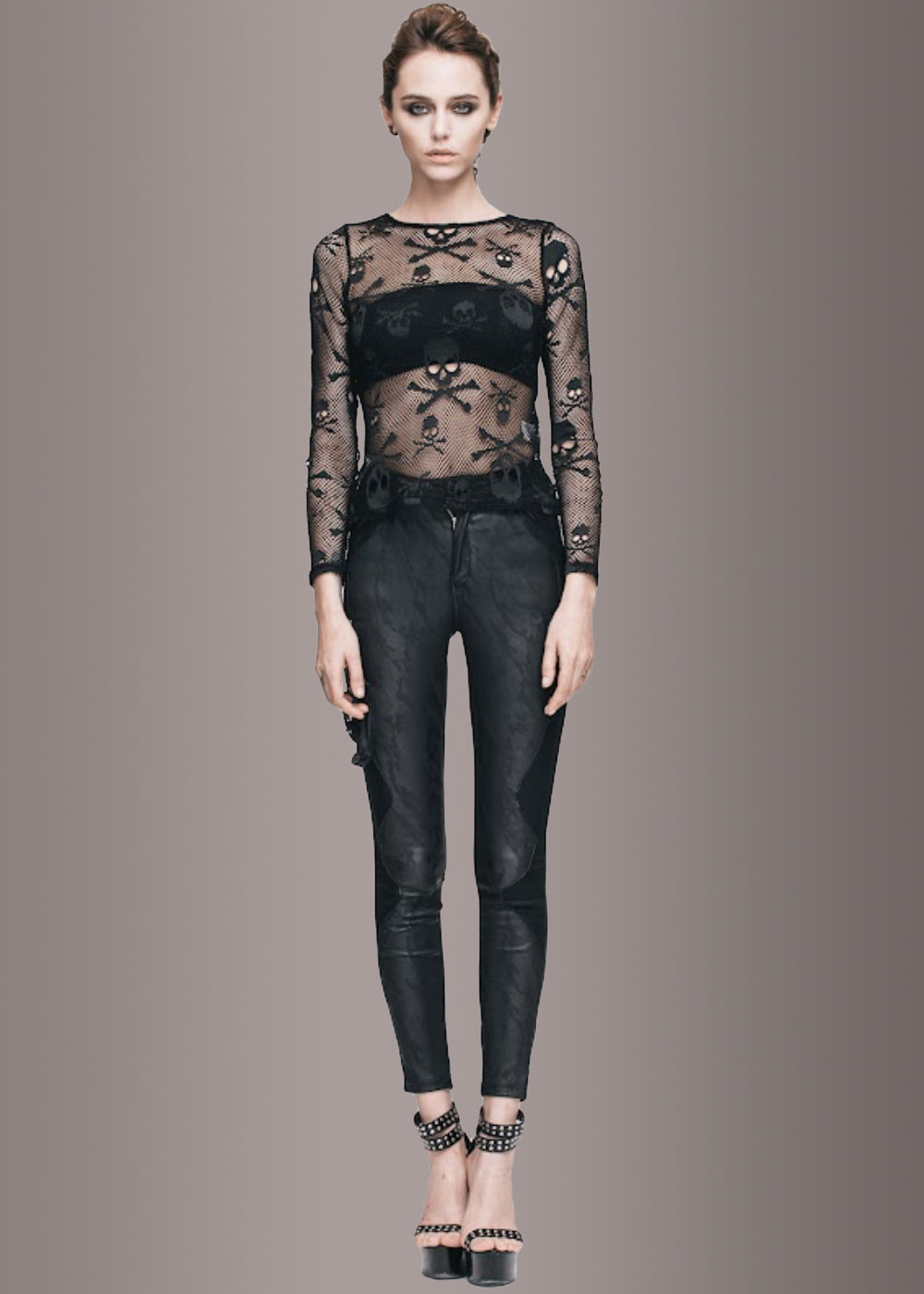 Sheer Long Sleeve Fishnet Top with Skull Design - Concordia Style Boutique