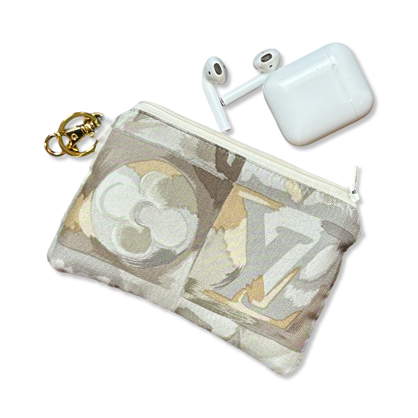 Au Fils du Temps Logo Vintage Silk Scarf Coffee Run Keychain Bag