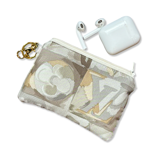 Au Fils du Temps Logo Vintage Silk Scarf Coffee Run Keychain Bag