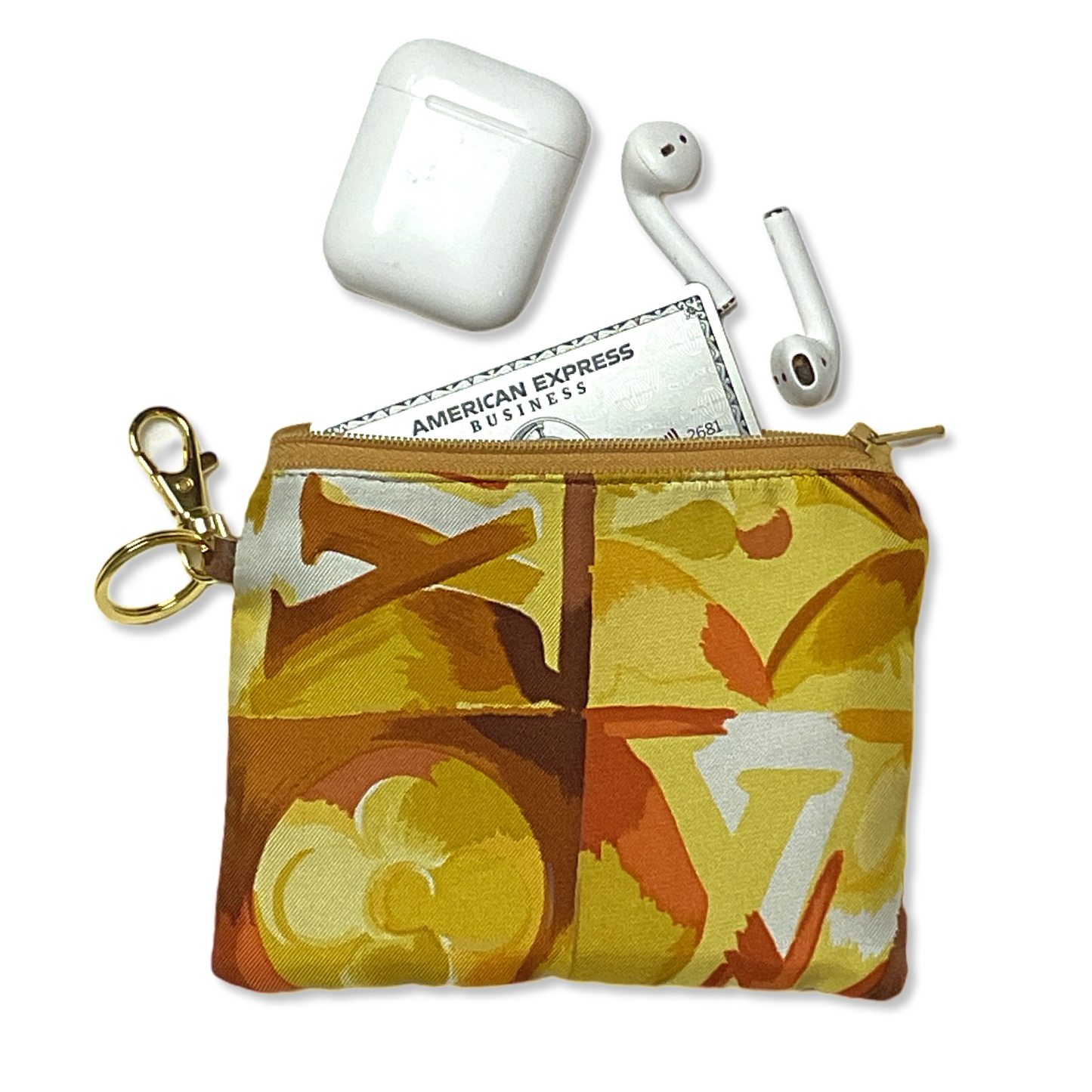 Au Fils du Temps Logo Vintage Silk Scarf Coffee Run Keychain Bag