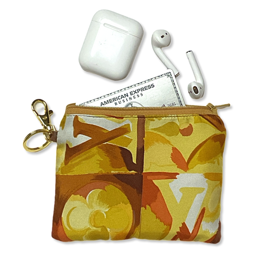 Au Fils du Temps Logo Vintage Silk Scarf Coffee Run Keychain Bag