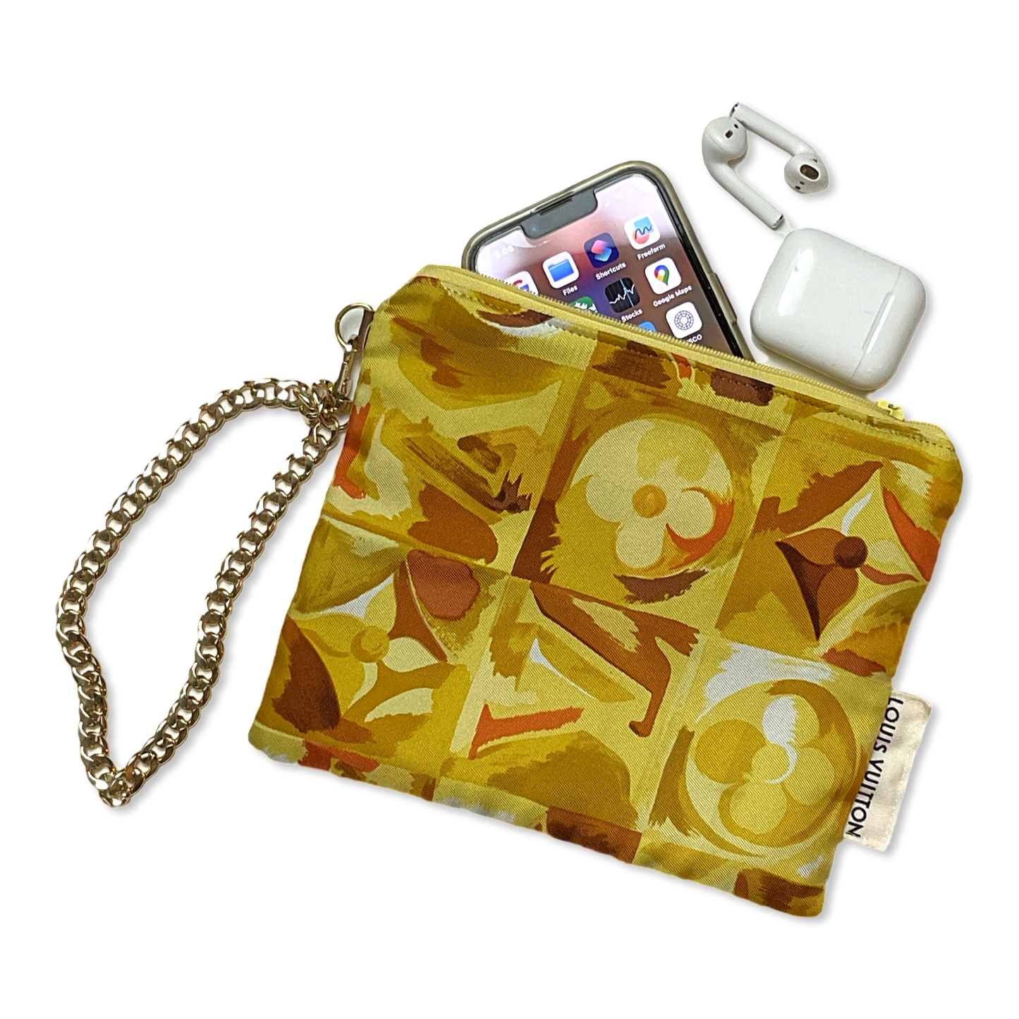 Au Fils du Temps Logo Vintage Silk Scarf Wristlet Bag