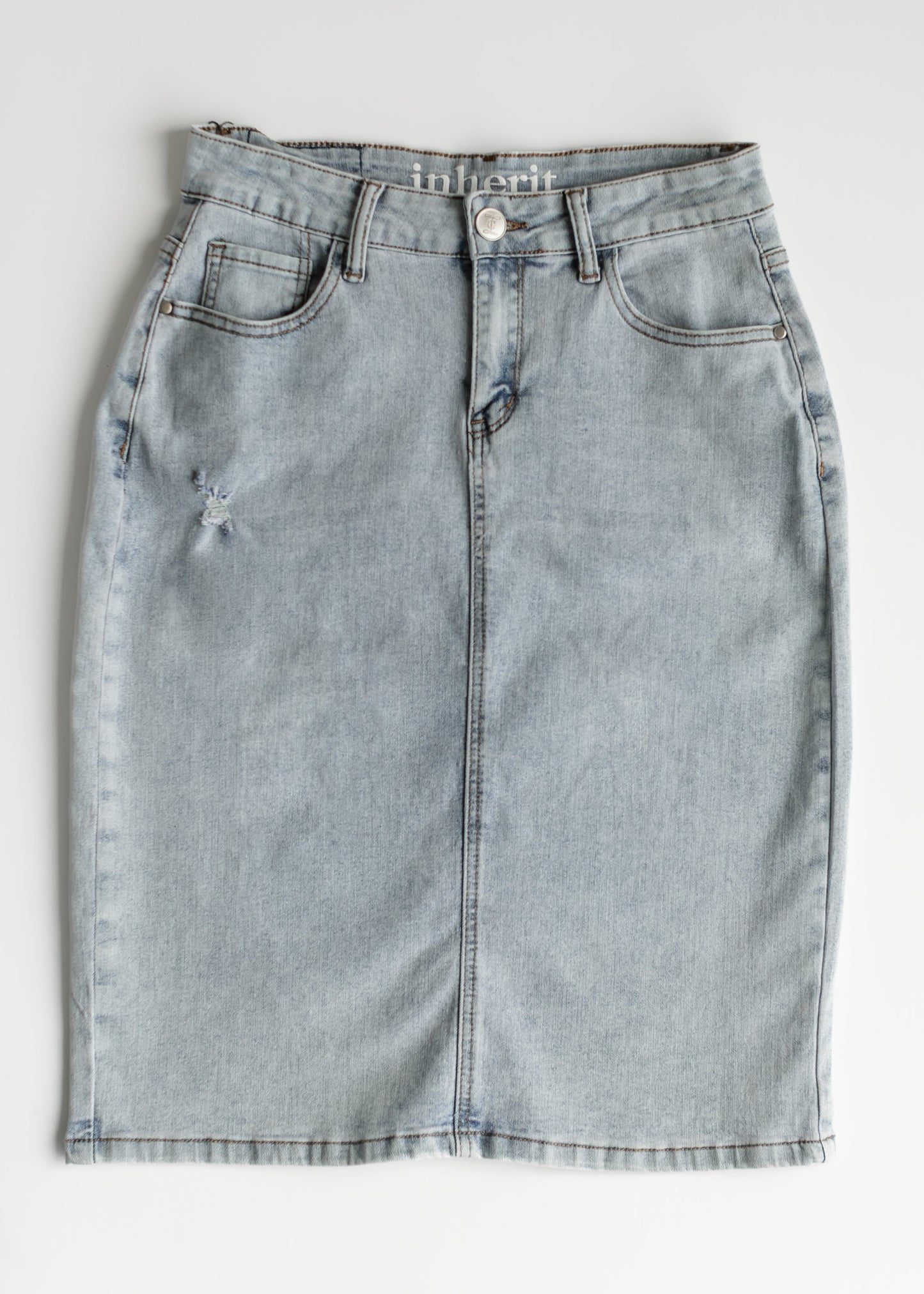 Maelia Distressed Denim Midi Skirt - Concordia Style Boutique