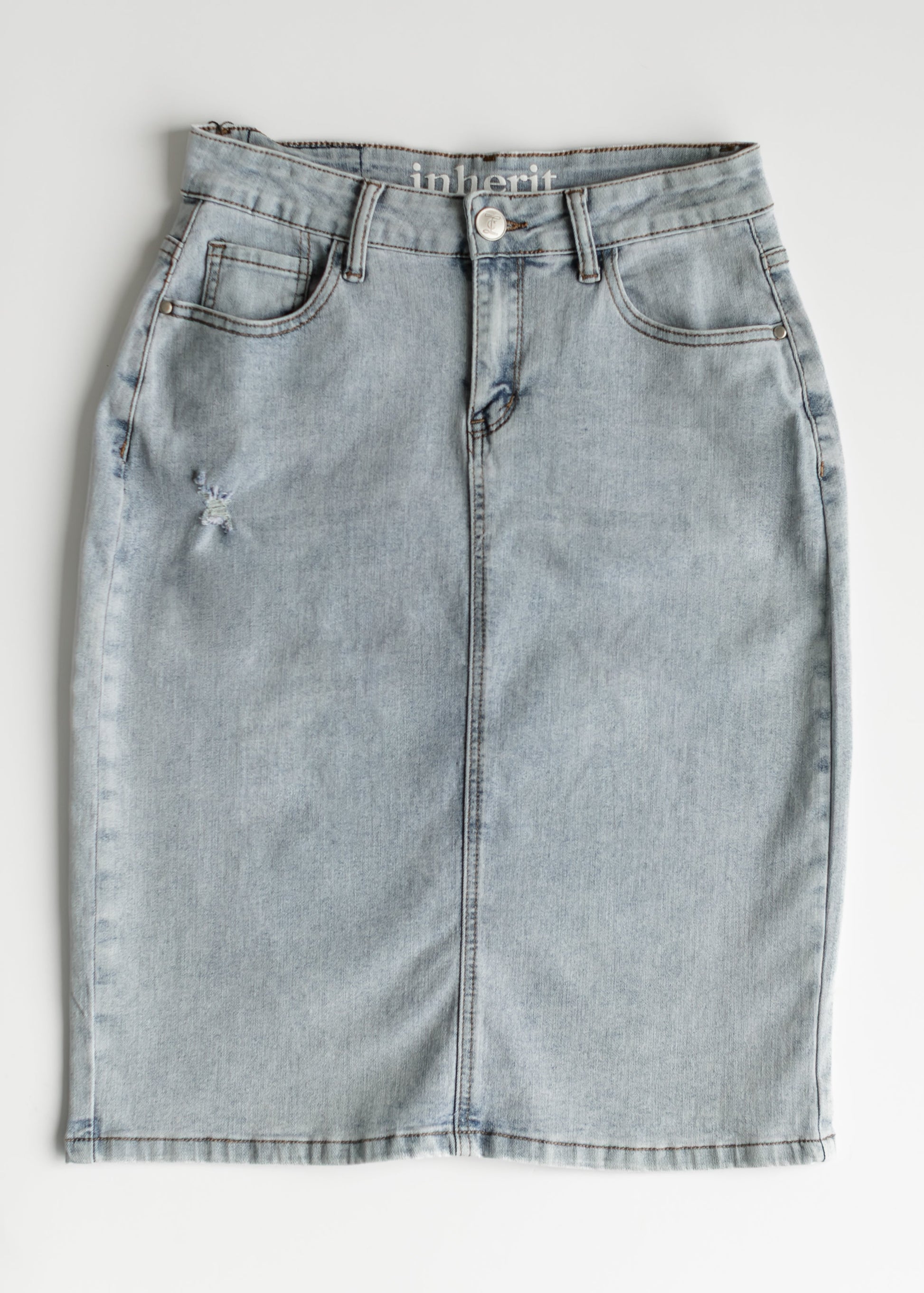 Maelia Distressed Denim Midi Skirt - Concordia Style Boutique