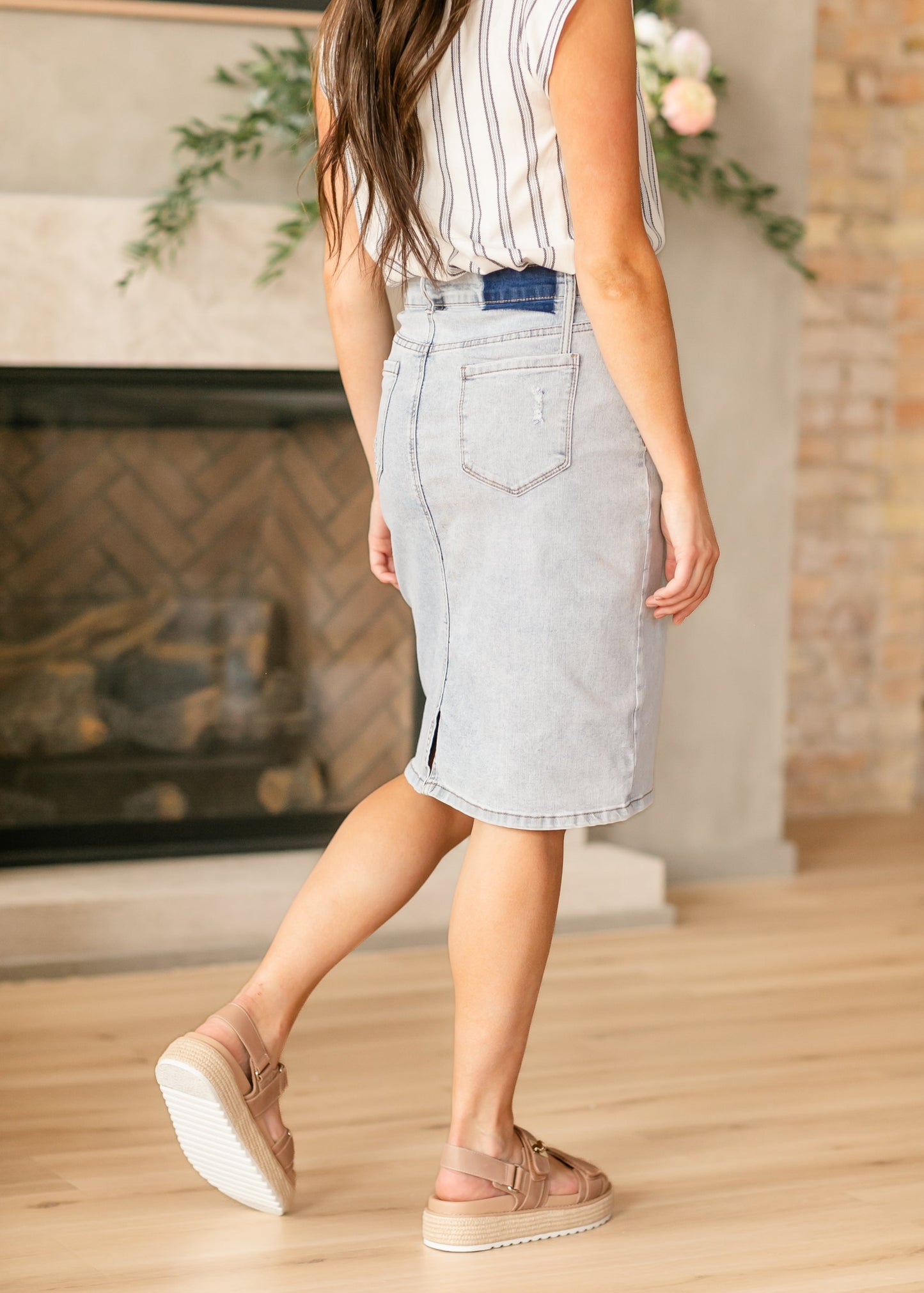Maelia Distressed Denim Midi Skirt - Concordia Style Boutique