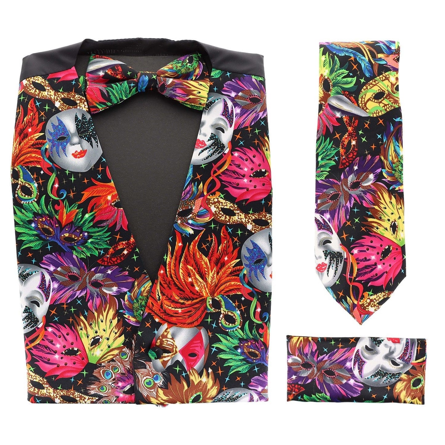 Vittorio Farina Men's Mardi Gras Satin Vest, Necktie, Bow Tie and Pocket Square Set