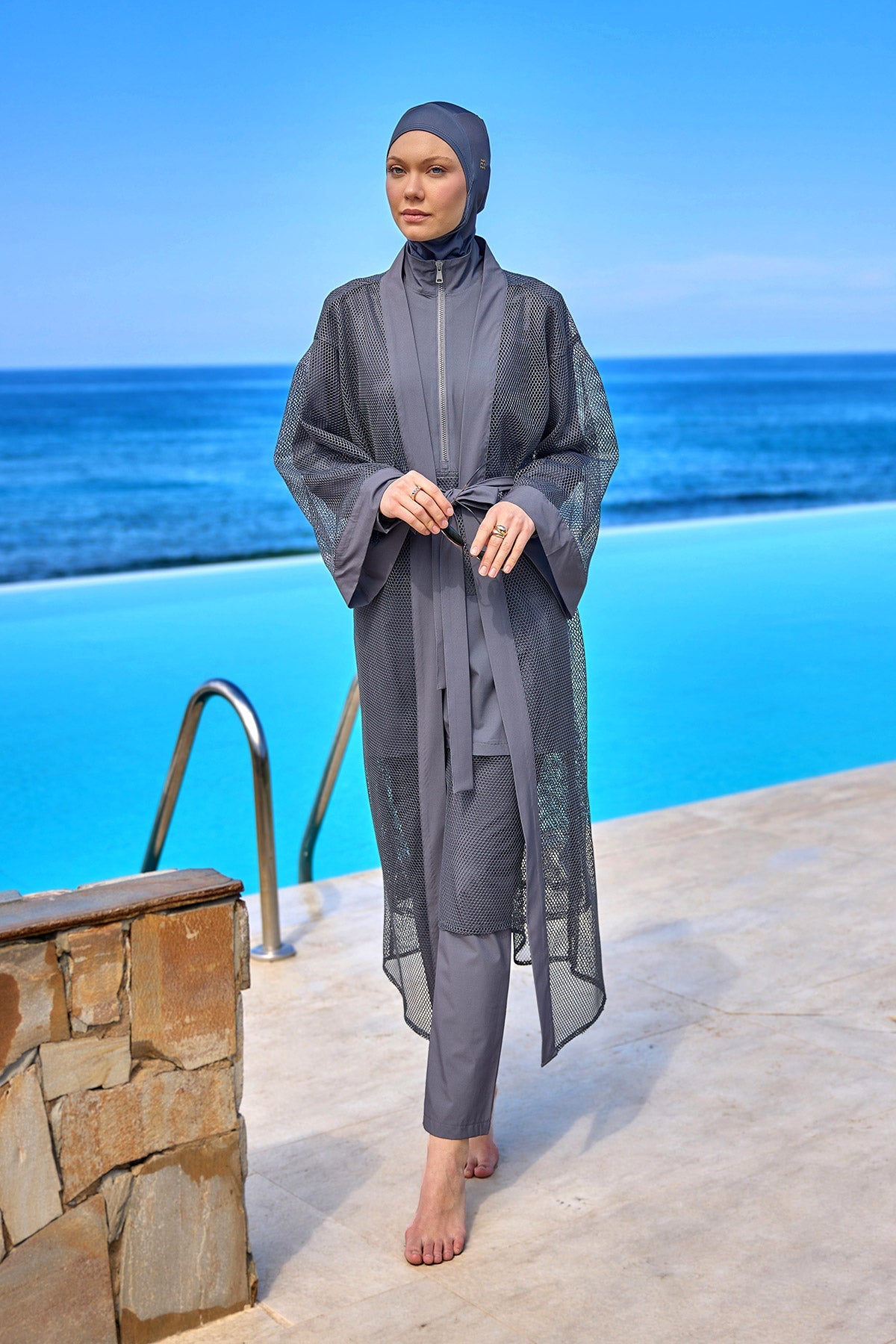 Charcoal Full Length Modest Mesh Kimono – Marina P2501-5
