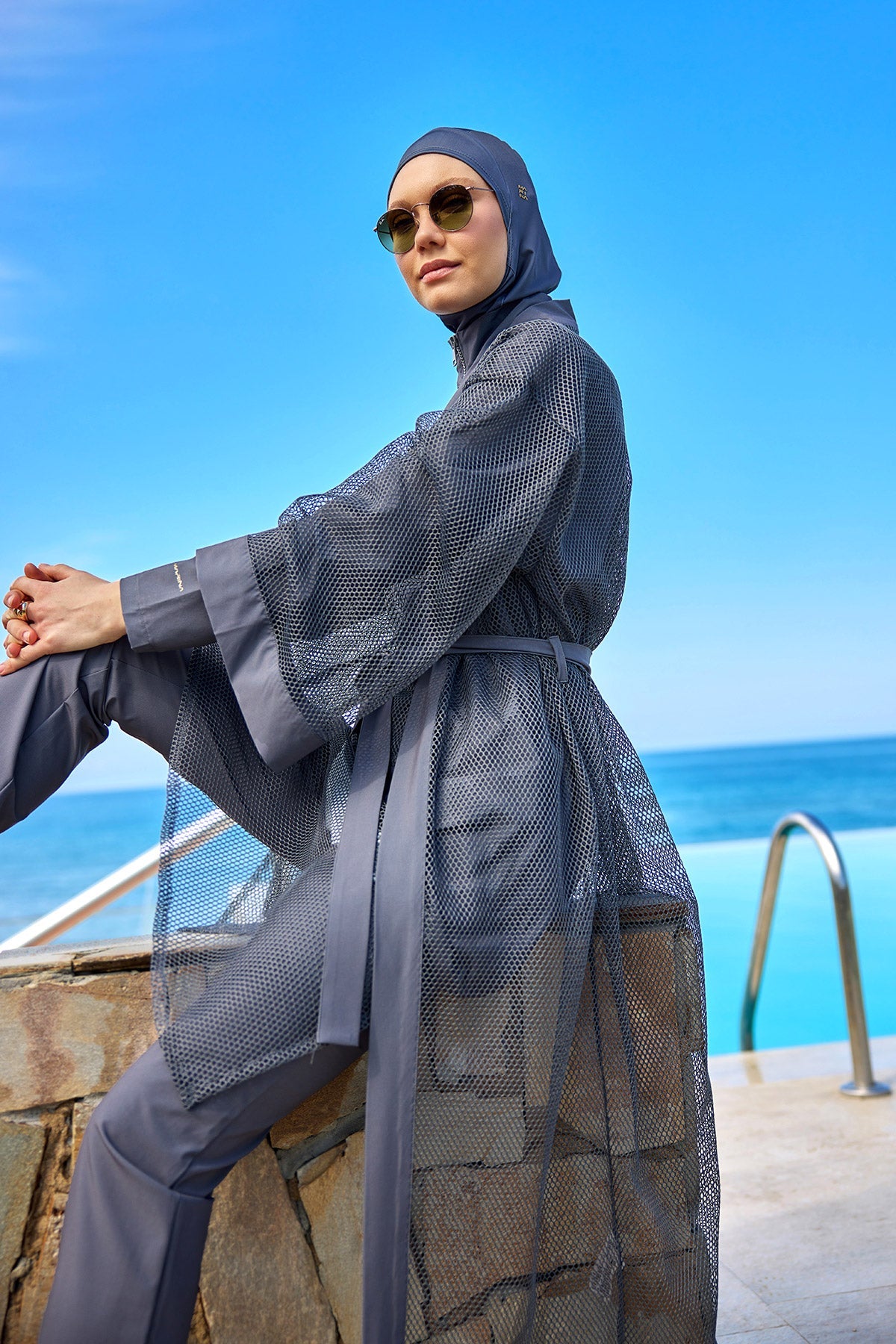 Charcoal Full Length Modest Mesh Kimono – Marina P2501-5