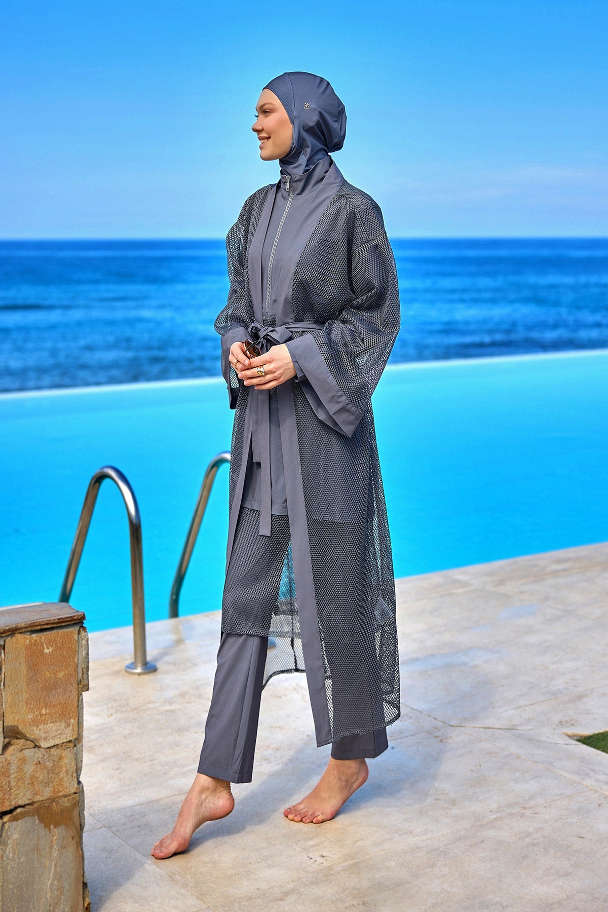 Charcoal Full Length Modest Mesh Kimono – Marina P2501-5