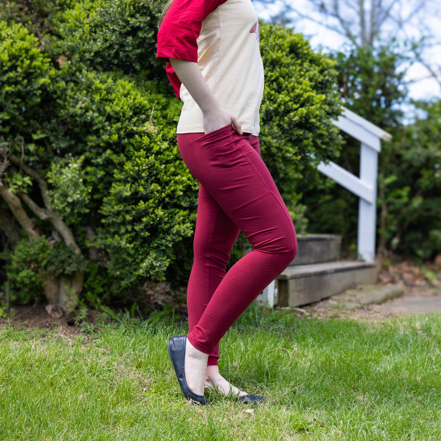Bright Maroon Adults Leggings with Pockets